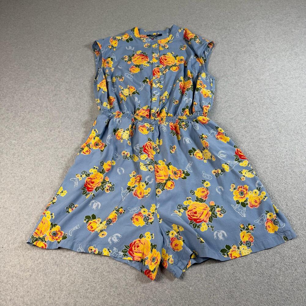 ModCloth Romper Women 1X Blue Floral Button Front Sleeveless Romantic Boho Comfy